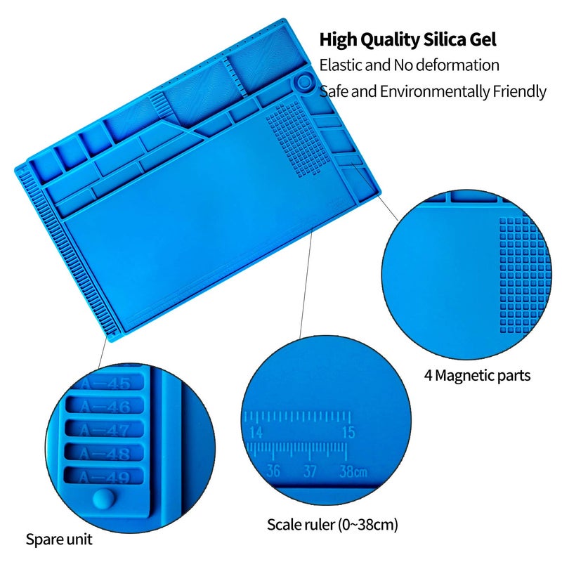 Kaisi S-180 Large Silicone Soldering Mat Magnetic Repair Work Mat, Heat Resistant Insulation Large Platform Station Pad for Soldering, Electronics, Computer Repair, Size 21.6 x 13.8 inch - Image 3